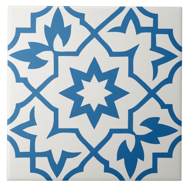 Classic Blue Moroccan Star Pattern Tile (Front)
