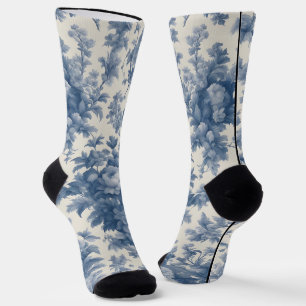 Classic Blue on White Toile Crew Socks