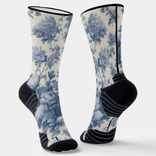 Classic Blue on White Toile Crew Socks - Fit