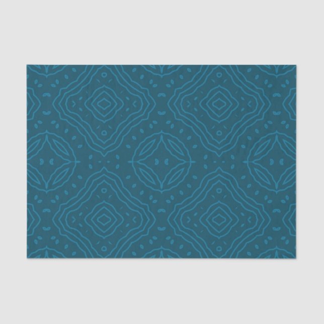 Classic Blue Ornamental Mosaic Geometric Pattern Tissue Paper (Front)