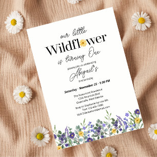 Classic Blue Our Little Wildflower 1st Birthday Invitation