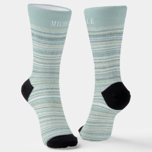 Classic Blue Pastel Lines Striped Custom Name  Socks