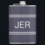 Classic Blue Personalized Monogram Initials Drink Hip Flask<br><div class="desc">Three Initial Monogrammed stainless steel flasks are timeless, classic and stylish. Our Unique design is the perfect personalized gift for that special occasion. Shop our integrated collection of coordinating colours and golf - sports accessories. Custom personal monogrammed initials are added to a dark midnight blue background with white shadowed font...</div>