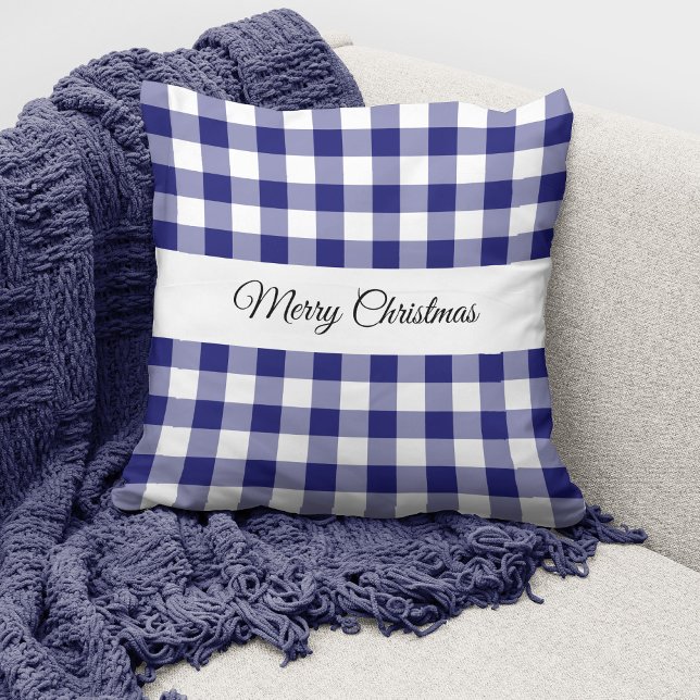 Classic Blue Plaid Christmas Throw Pillow (Creator Uploaded)
