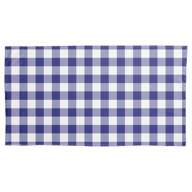 Classic Blue Plaid Gingham Pattern Pillowcase (Front-Left)