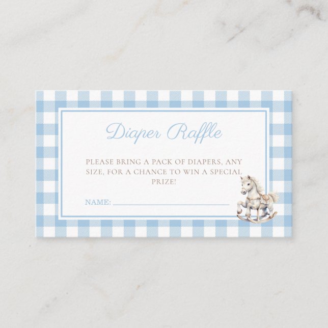 Classic Blue Plaid Rocking Horse Diaper Raffle Enclosure Card (Front)