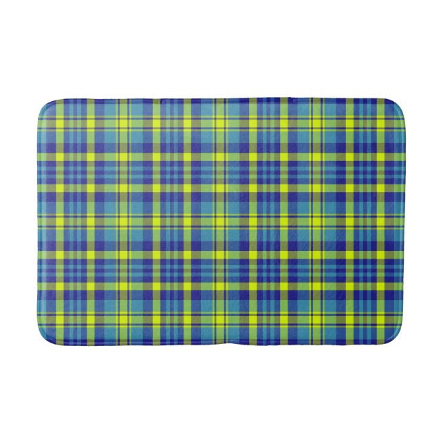 Classic Blue Plaid Tartan Pattern  Bath Mat (Front)