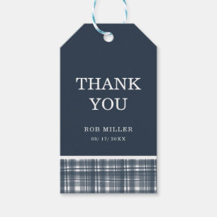 Classic Blue Plaid Thank You Birthday Party Gift Tags