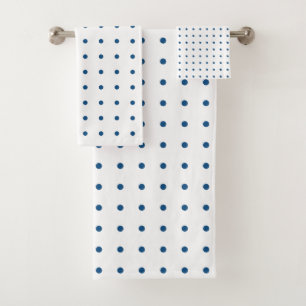 Classic Blue Polka Dot Pattern on White Bath Towel Set