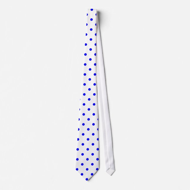 Classic Blue Polka Dot Pattern on White Tie (Front)