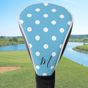 Classic Blue Polka Dots Pattern Monogram Golf Head Cover