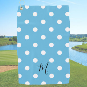 Classic Blue Polka Dots Pattern Monogram Golf Towel