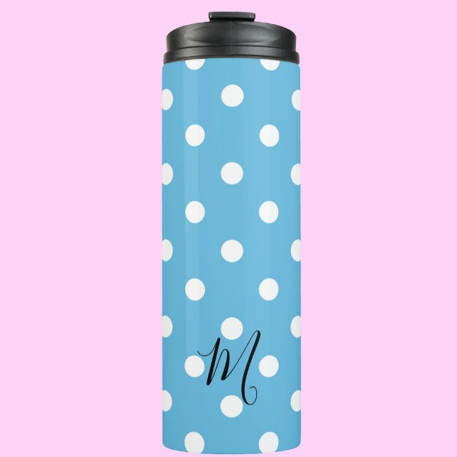 Classic Blue Polka Dots Pattern Monogram Thermal Tumbler (Creator Uploaded)