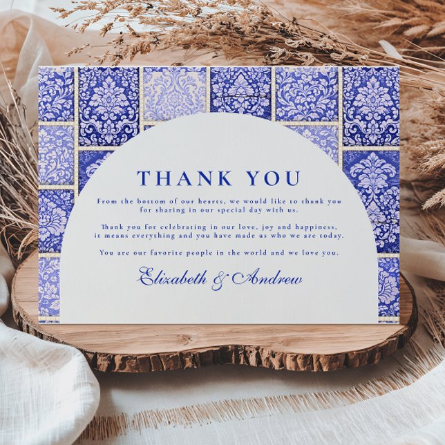 Classic Blue Porcelain Patchwork Wedding Thank You Card (Creator Uploaded)