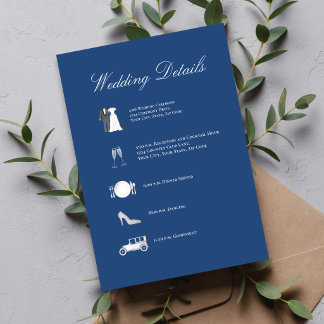 Classic Blue QR Code Wedding Details Card