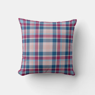 Classic Blue Red Plaid Pattern Throw Pillow