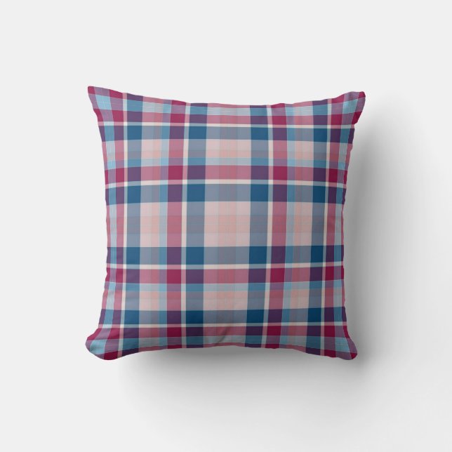 Classic Blue Red Plaid Pattern Throw Pillow (Front)