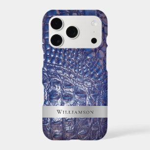 Classic Blue Reptile Digital Cuir Métal Argent