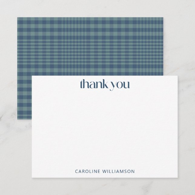 Classic Blue Retro Glen Plaid Custom Baby Shower  Thank You Card (Front/Back)