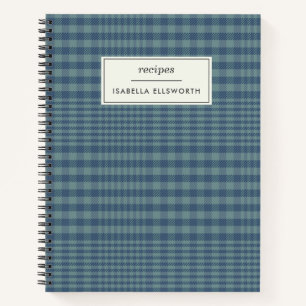 Classic Blue Retro Glen Plaid Personalized Recipe Notebook