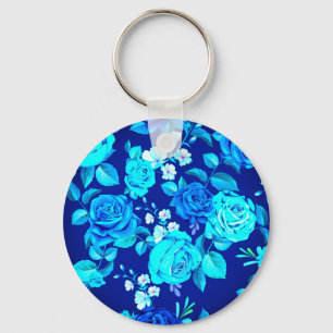 Classic Blue Rose Flowers Pattern-87600 Keychain
