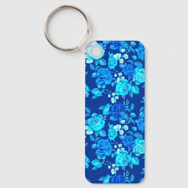 Classic Blue Rose Flowers Pattern-87600 Keychain (Front)