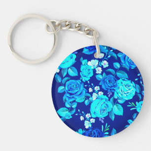 Classic Blue Rose Flowers Pattern-87600 Keychain