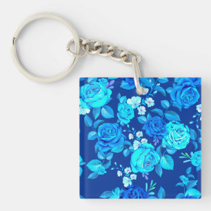 Classic Blue Rose Flowers Pattern-87600 Keychain