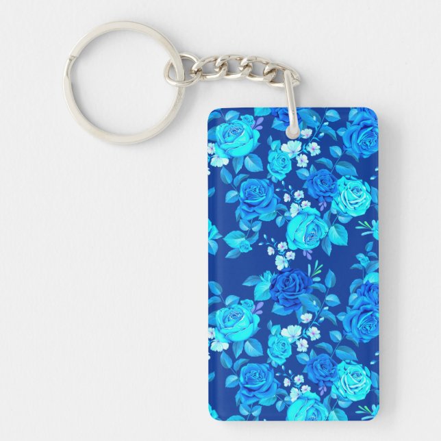Classic Blue Rose Flowers Pattern-87600 Keychain (Front)