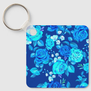 Classic Blue Rose Flowers Pattern-87600 Keychain