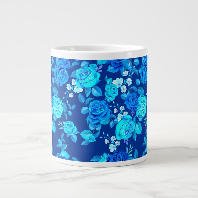 Classic Blue Rose Flowers Pattern-87600 Large Coffee Mug (Front)