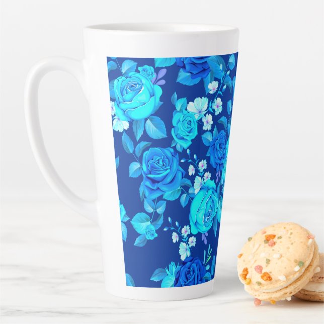 Classic Blue Rose Flowers Pattern-87600 Latte Mug (In Situ)