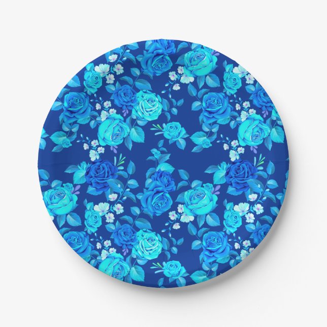 Classic Blue Rose Flowers Pattern-87600 Paper Plate (Front)