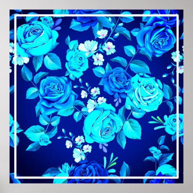 Classic Blue Rose Flowers Pattern-87600 Poster (Front)