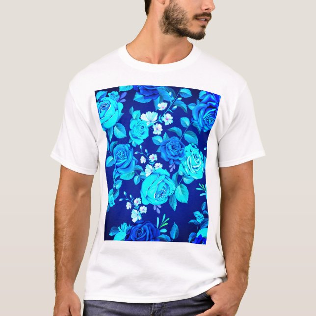 Classic Blue Rose Flowers Pattern-87600 T-Shirt (Front)