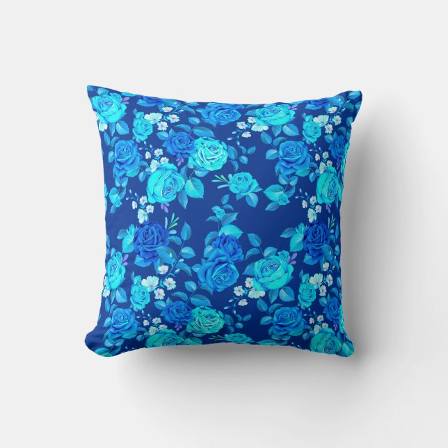 Classic Blue Rose Flowers Pattern-87600 Throw Pillow (Front)