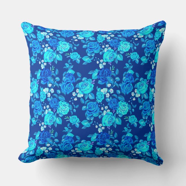 Classic Blue Rose Flowers Pattern-87600 Throw Pillow (Front)