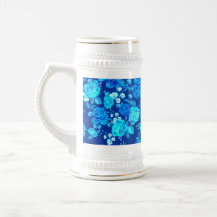 Classic Blue Rose Flowers Pattern-876 Beer Stein