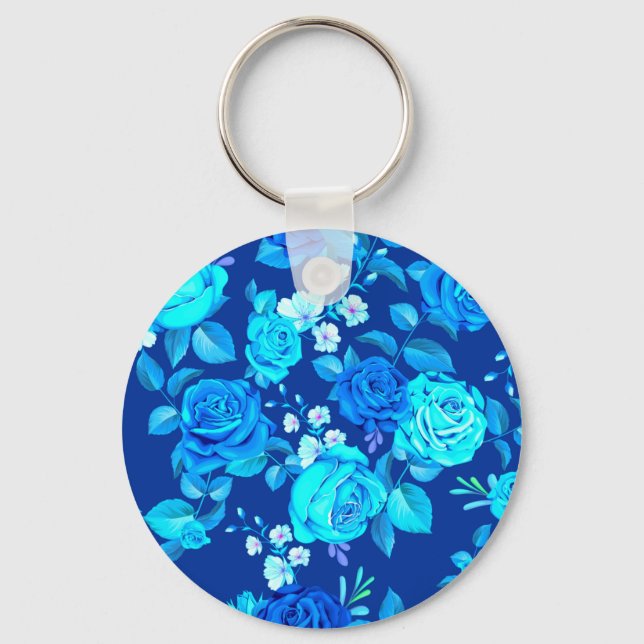 Classic Blue Rose Flowers Pattern-876 Keychain (Front)