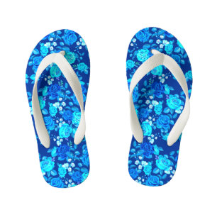 Classic Blue Rose Flowers Pattern-876 Kid's Flip Flops