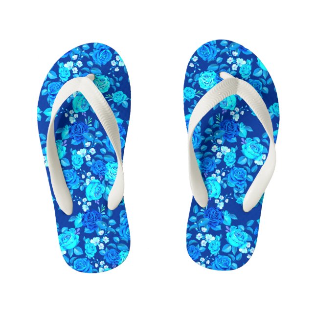 Classic Blue Rose Flowers Pattern-876 Kid's Flip Flops (Footbed)