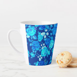 Classic Blue Rose Flowers Pattern-876 Latte Mug