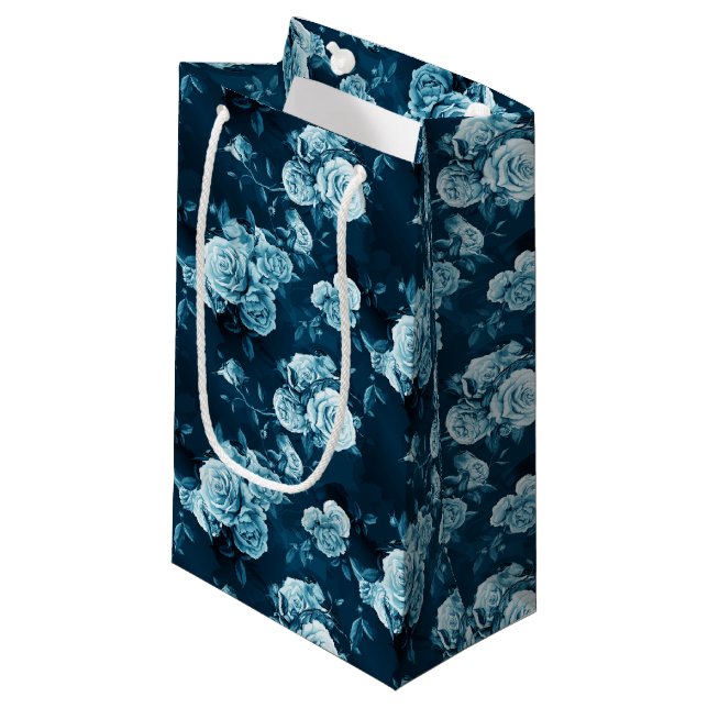 Classic Blue Rose Pattern Small Gift Bag (Front Angled)
