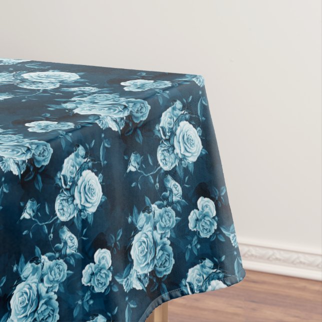 Classic Blue Rose Pattern Tablecloth (In Situ)