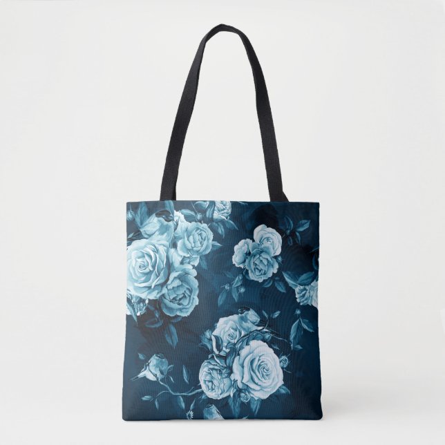 Classic Blue Rose Pattern Tote Bag (Front)