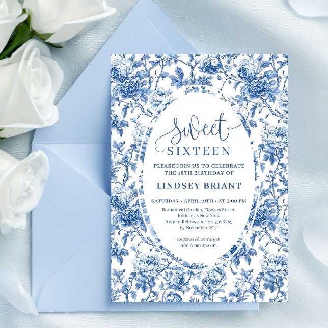 Classic Blue Roses Digital Download Sweet 16 Invitation (Classic Blue Roses Digital Download Sweet 16)