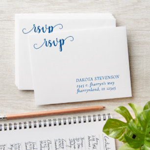 Classic Blue Script   Cool Cerulean RSVP Address Envelope