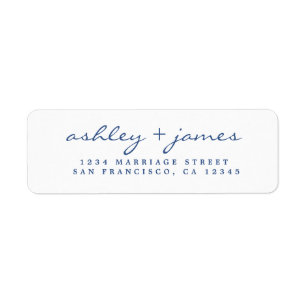 Classic Blue Script Élégant Mariage Adresse de ret