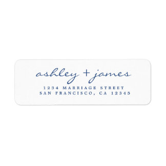 Classic Blue Script Élégant Mariage Adresse de ret