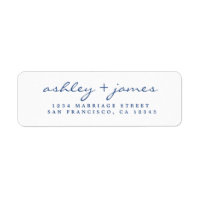 Classic Blue Script Elegant Wedding Return Address